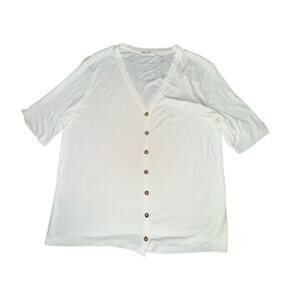 Marine Layer Lexi Rib Button Up Top Women's Size L Antique White S/S V Neck
